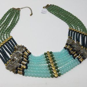 Lia Sophia Bib Necklace With Tags Designer Shades of Green 8 Strands Mixed Beads